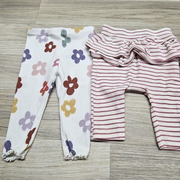Carter's Baby Girl Ribbed Pants 3 Months Stripe Ruffle Flowers - Picture 2 of 6
